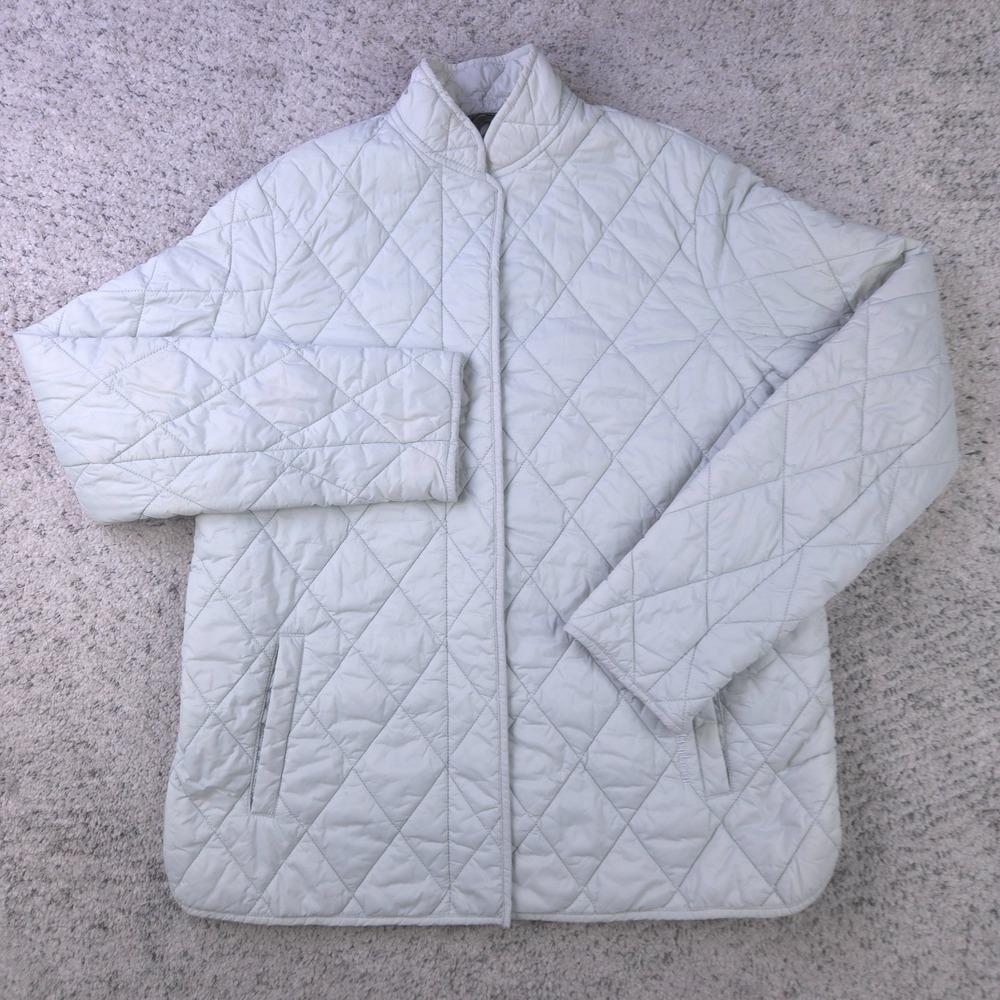 Barbour Jacket Women 8 Rae Loch Quilted Insulated Gray Snap Front Coat Pockets